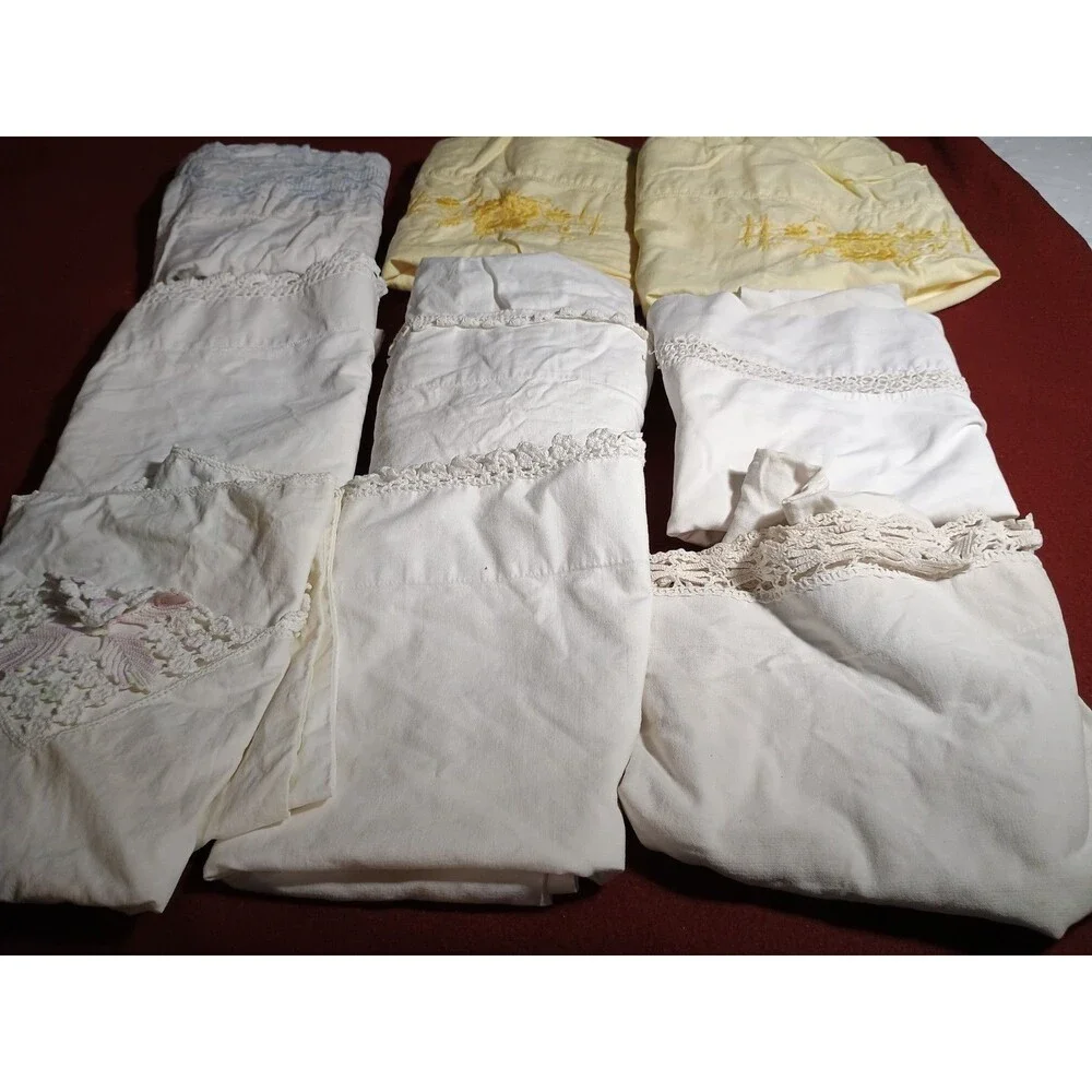 9 Vintage Pillowcases Crochet All White Cotton Craft Cutter
